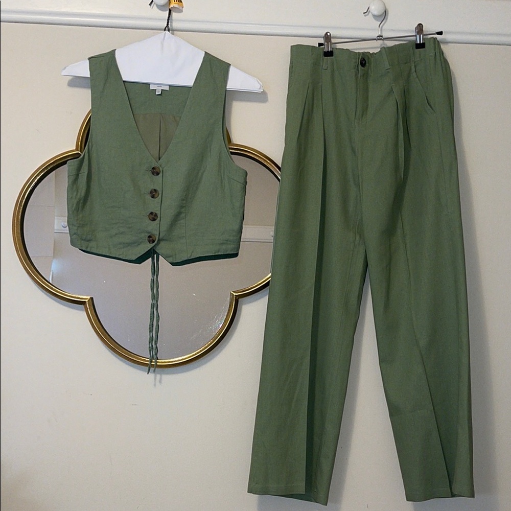 Love Tree Olive Green Two-Piece Vest & Trousers Set